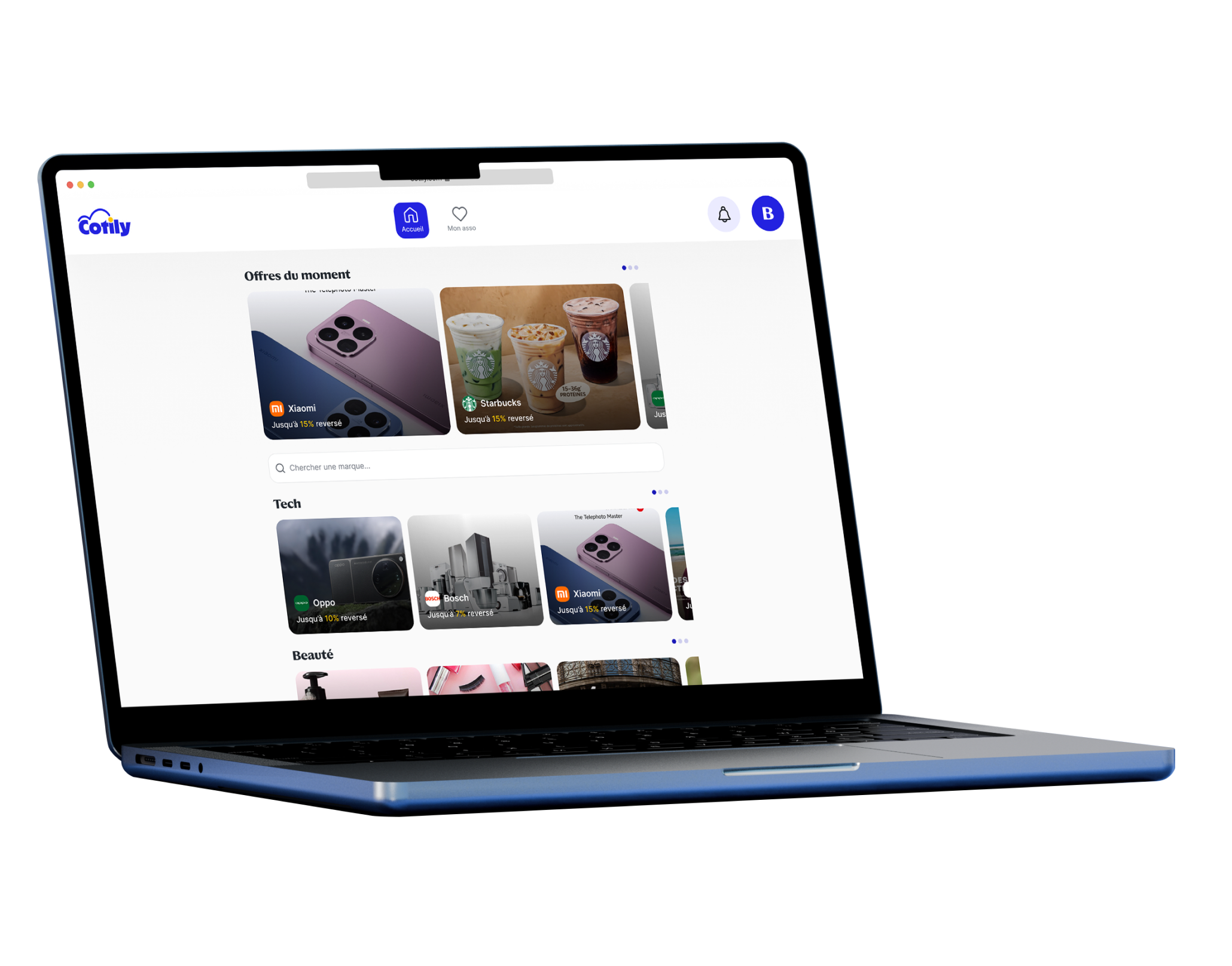Site web Cotily sur ordinateur
